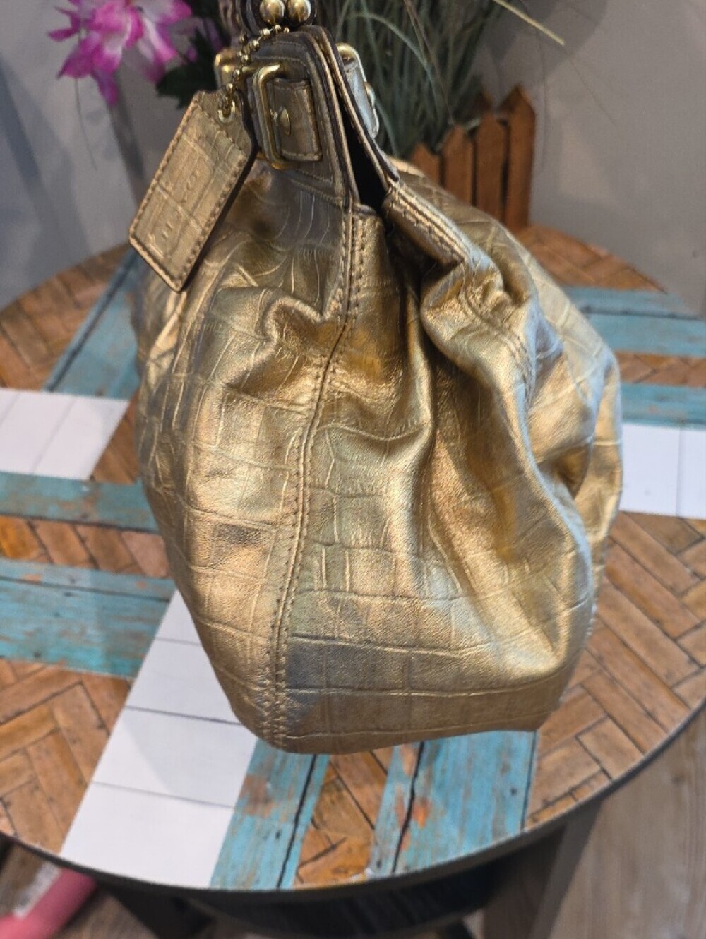 Coach Gold Metallic Garnet Satchel - Picture 5 of 11